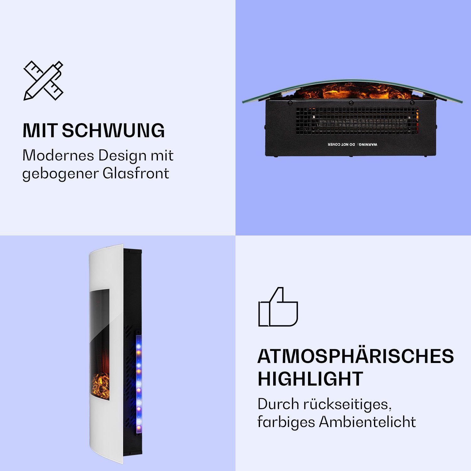 Klarstein Elektrokamin Lamington, elektrischer Kamin Heizfunktion elektrischer Kaminofen Elektrokamin