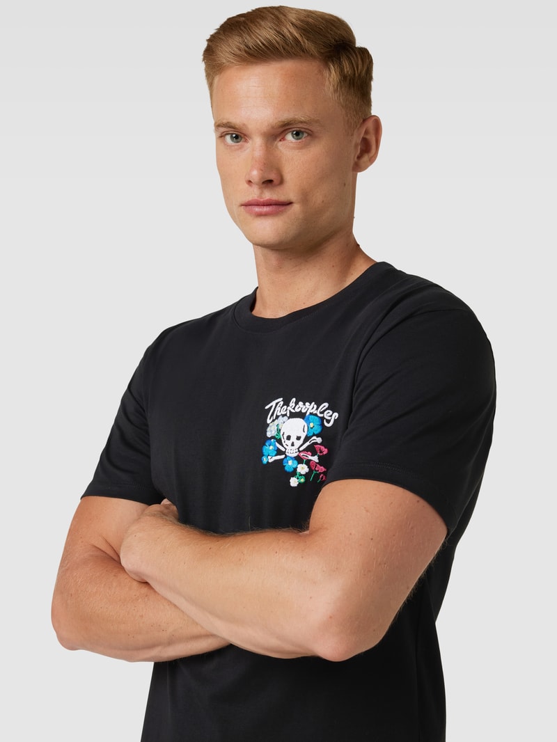 T-Shirt mit Motiv-Stitching in schwarz