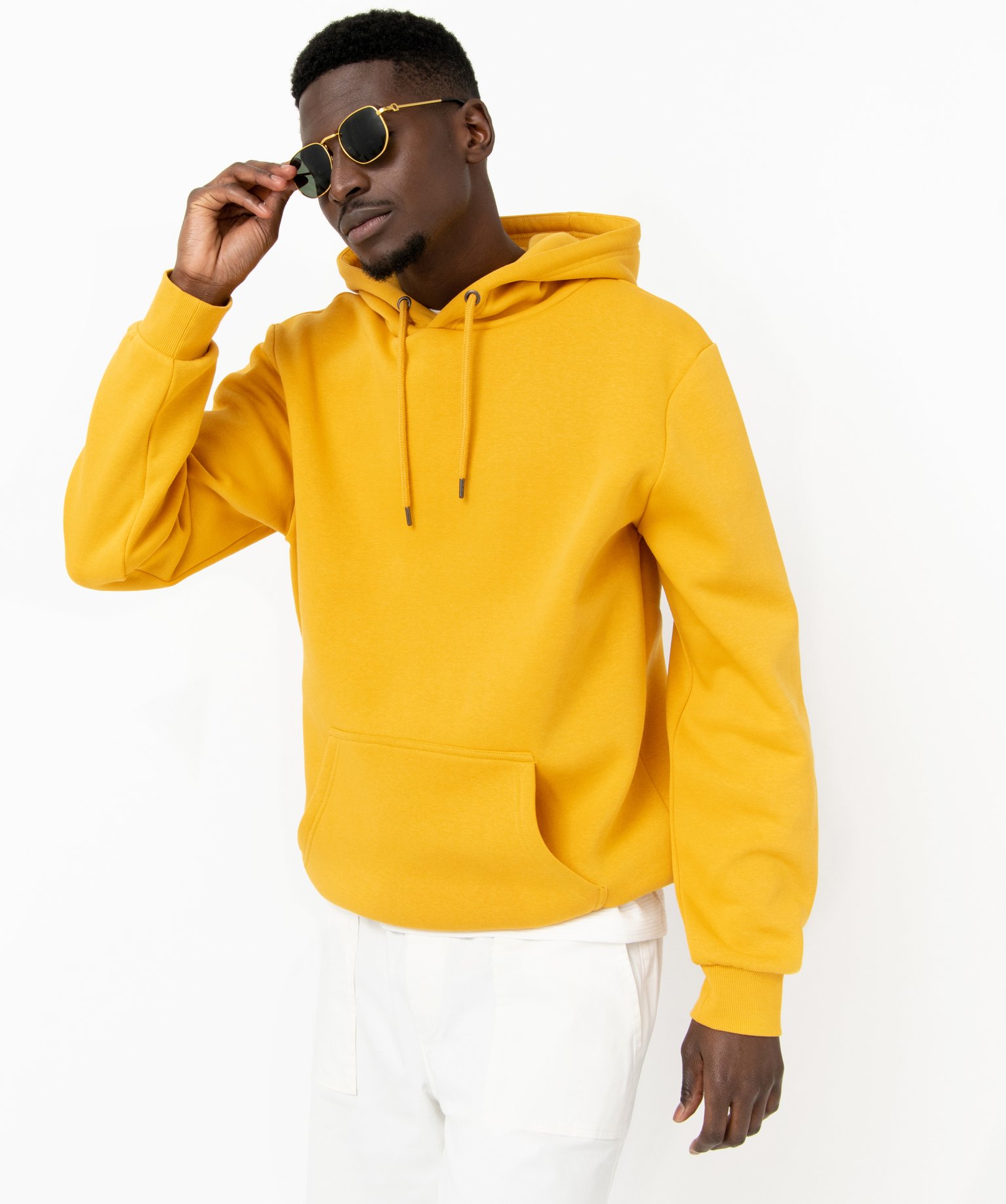 Sweat homme à capuche intérieur molletonné jaune | GEMO