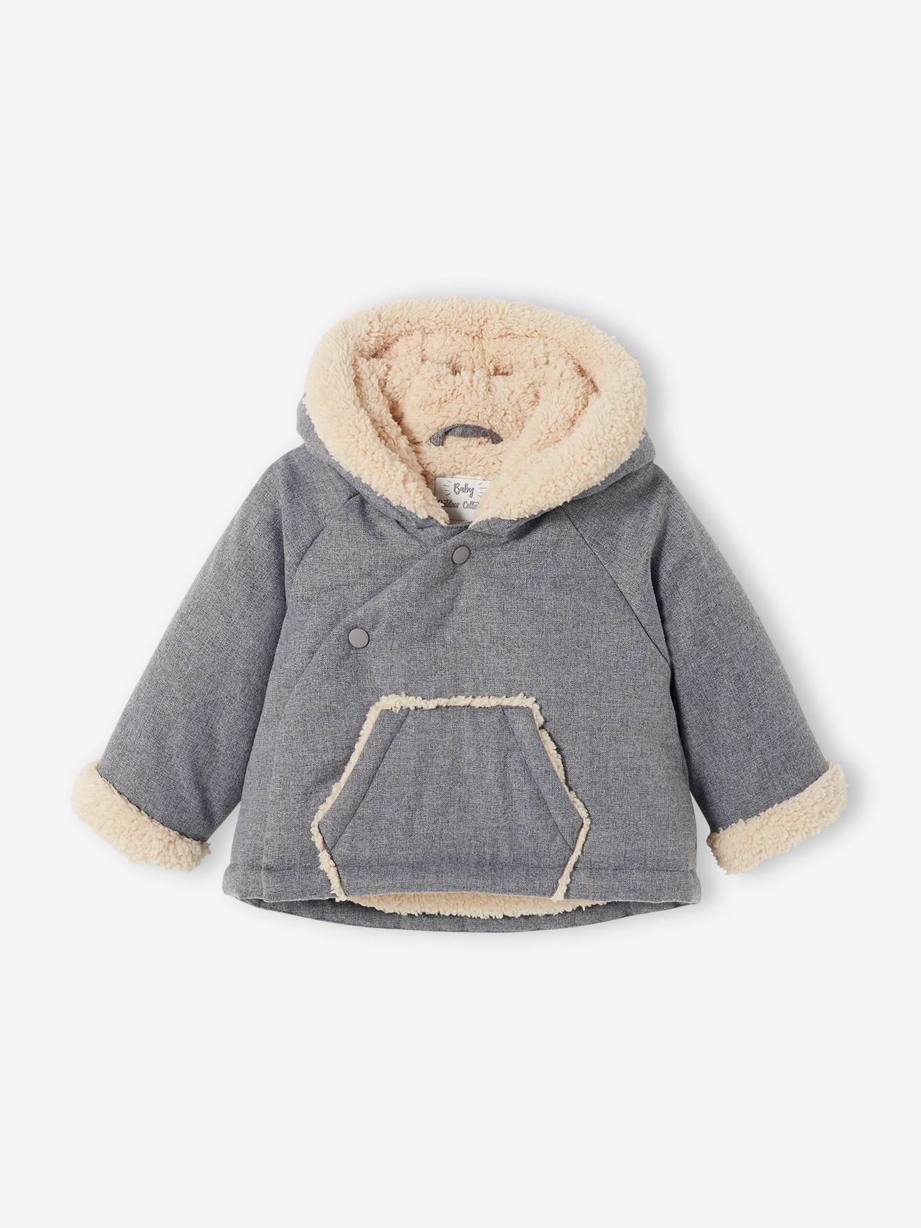 Doudoune asymétrique bébé à capuche gris chiné foncé