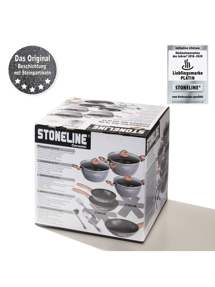 Stoneline Keramik Kochgeschirr-Set 14-teilig | mit Deckeln in Holzoptik günstig kaufen onesize