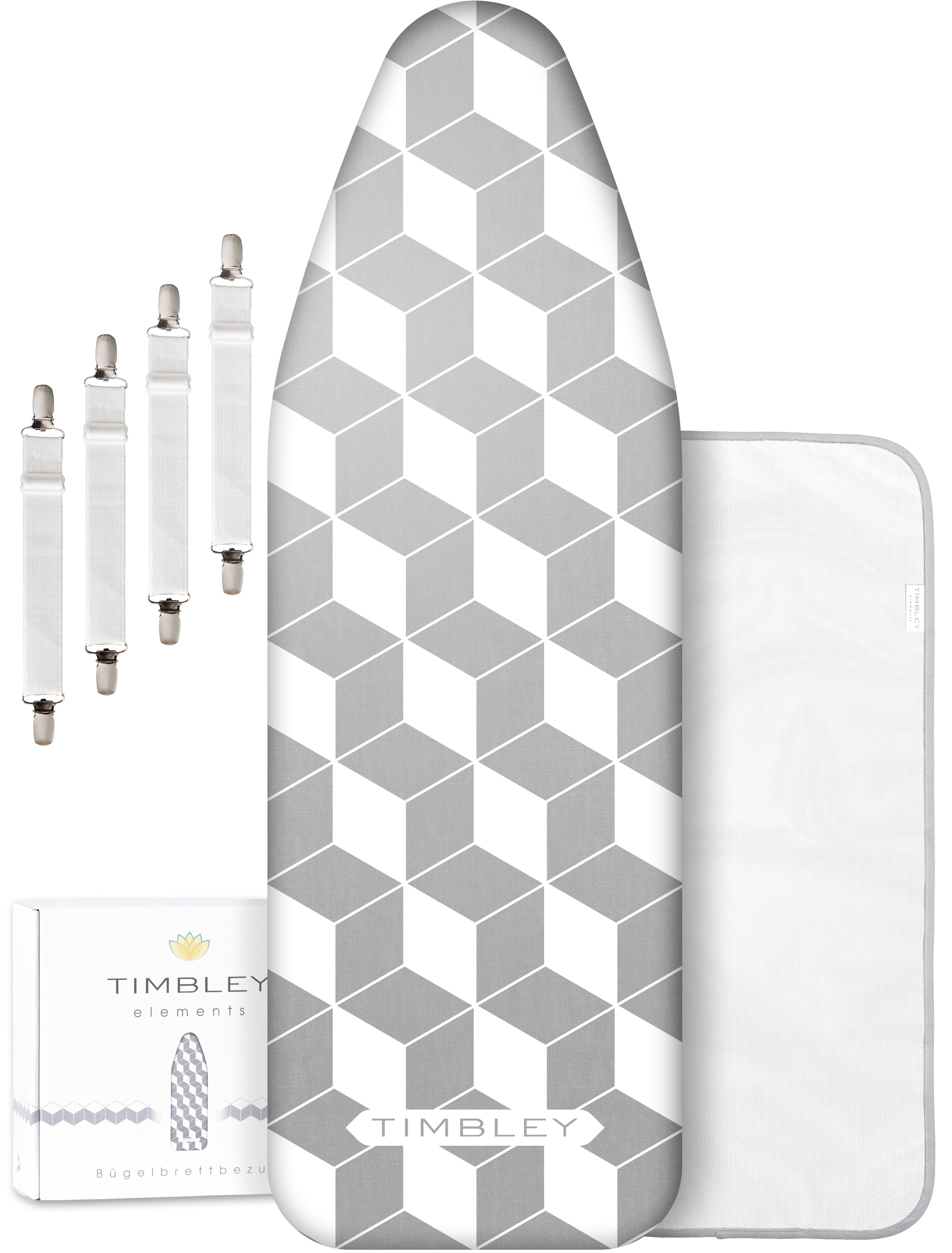 Timbley Bügelbrettbezug Thermo Reflect 120x40 extra dicke Polsterung, Zubehör für Bügeltische mit einer Länge von 115-125 cm und einer Breite von 35-45 cm, extra dicke 5 Lagen Polsterung, integrierte Aluminiumschicht