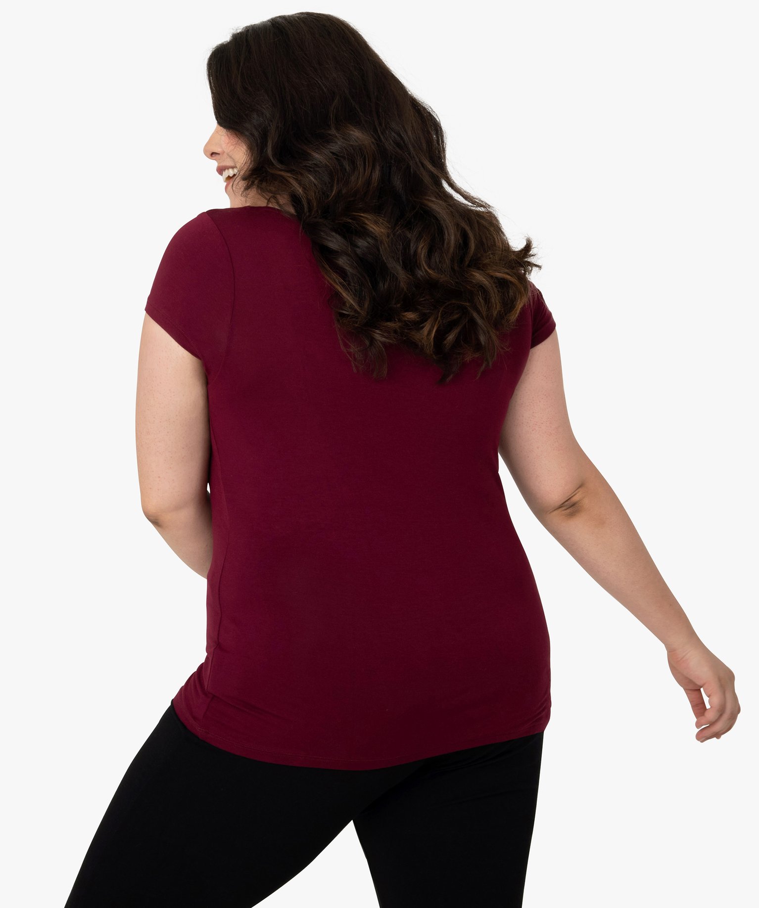 Tee-shirt de nuit femme grande taille avec col V bordé de d... violet fonce | GEMO