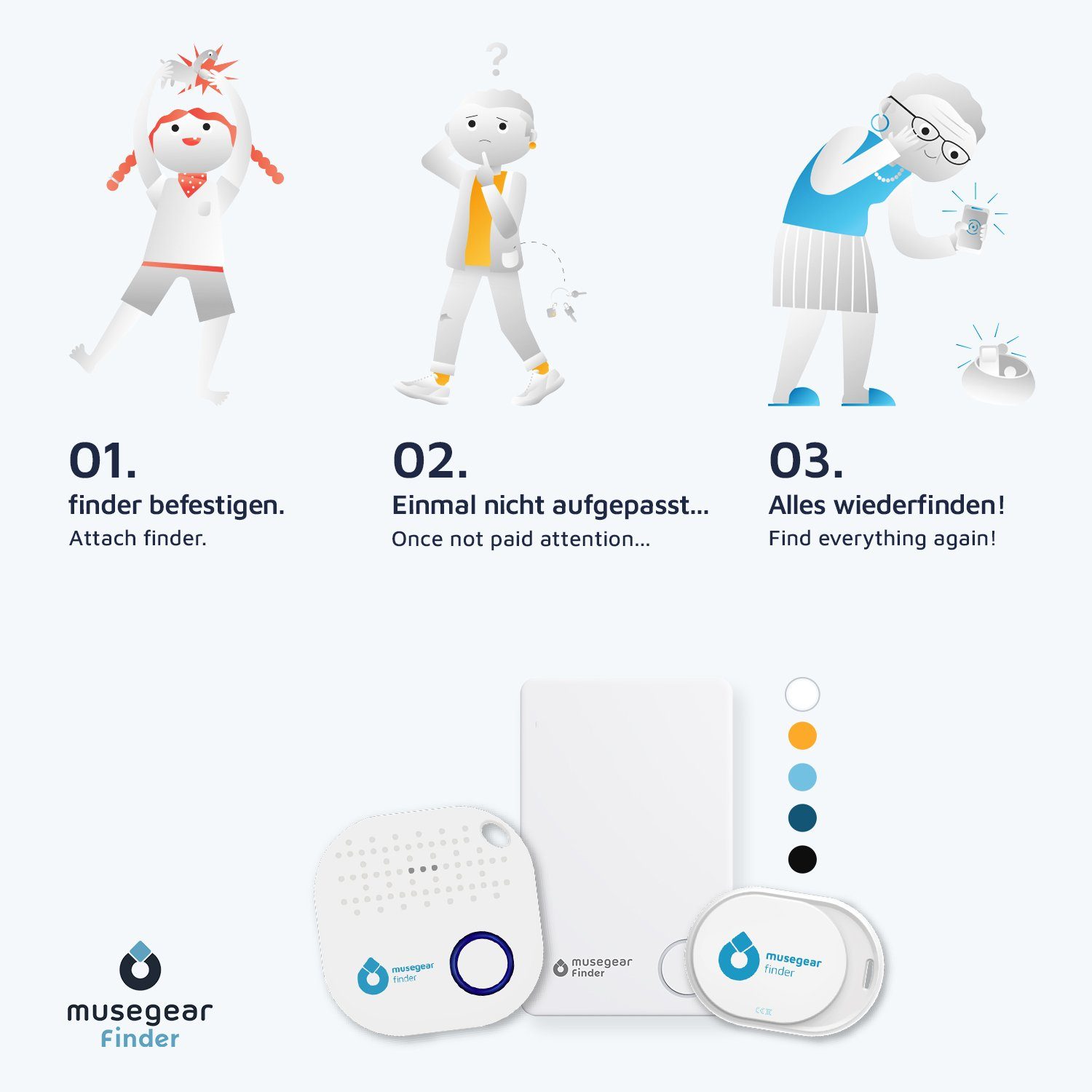 musegear Bluetooth®-Sender Schlüsselfinder mit Bluetooth App aus Deutschland, Zubehör für iOS/ Android Handys