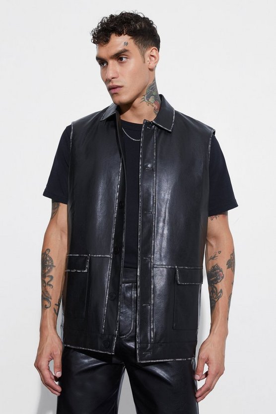 Ärmelloser Oversize PU-Blazer