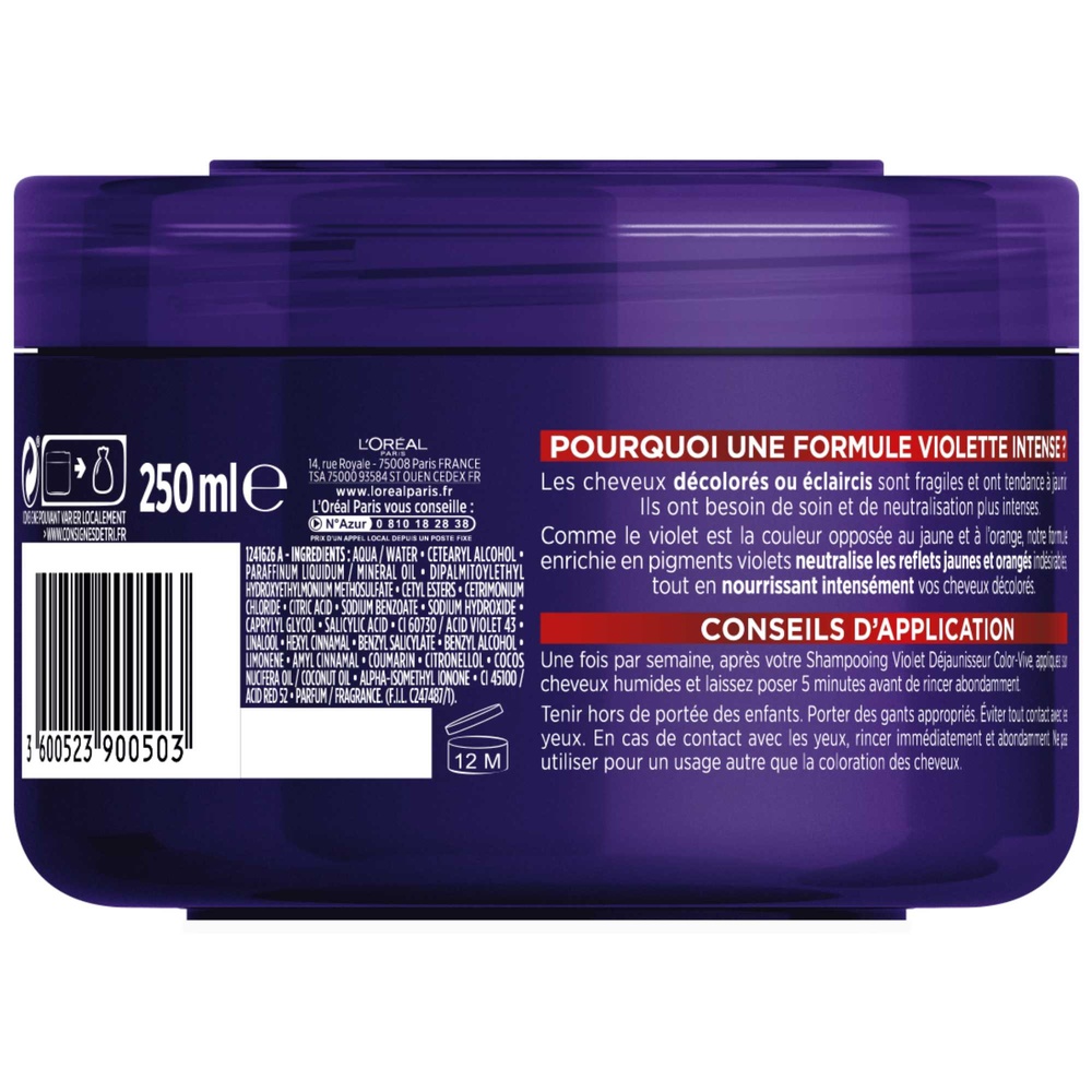 L'Oréal Paris Elseve Color-Vive Masque Violet Déjaunisseur Intense pourcheveux décolorés ou éclaircis