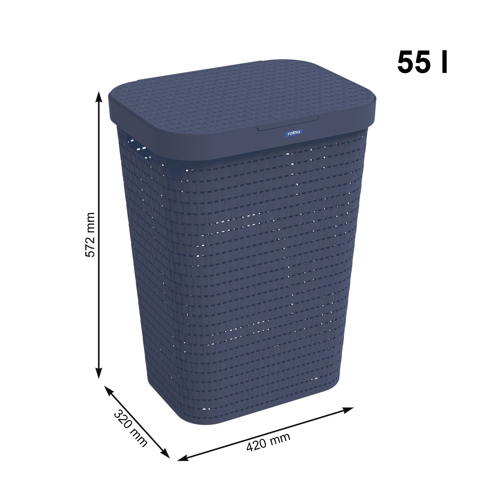 ROTHO Wäschekorb Country 2er-Set Wäschesammler 55l mit Deckel, Kunststoff (PP) BPA-frei (Wäschesammlerset, 2er-Set), Löcher an den Seiten ermöglicht Luftzirkulation innerhalb der Wäschebox