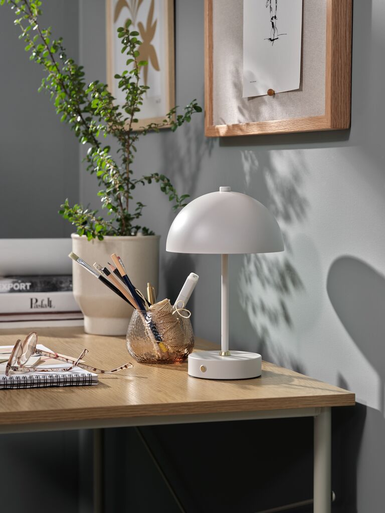 Lampa na baterie KENT KENT Ø16xH25cm jasnoszara z przyciskiem dotykowym i timerem