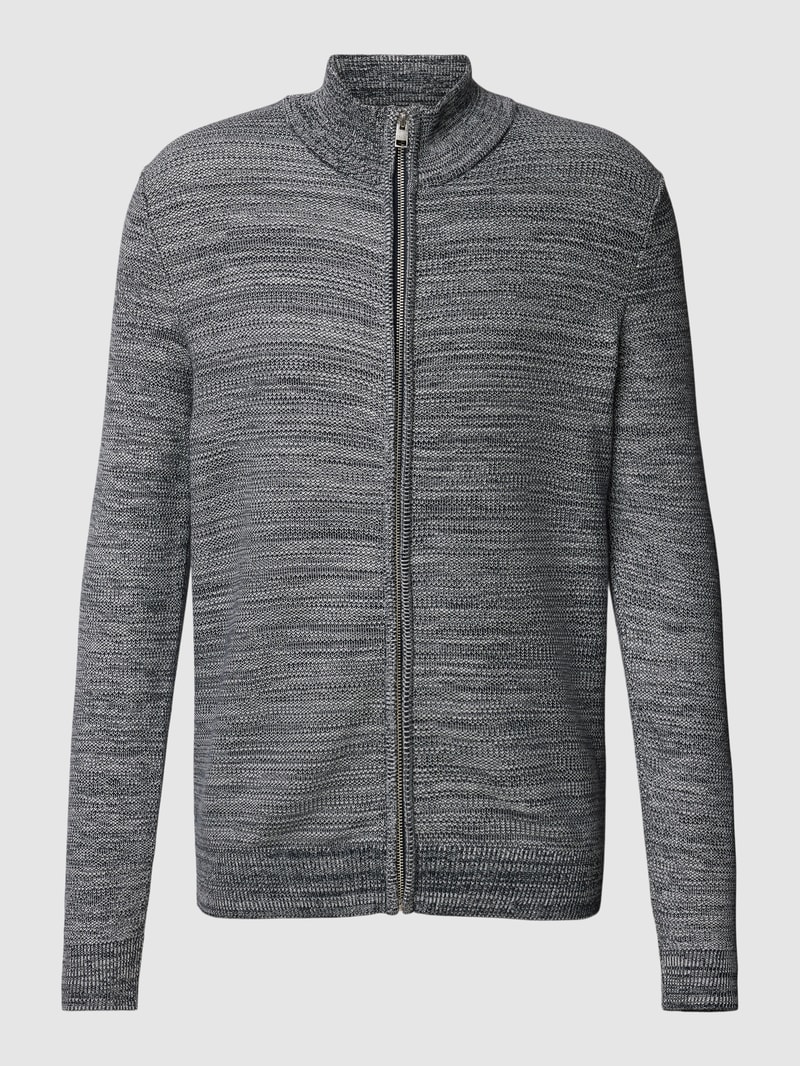 Strickjacke in Melange-Optik mit Stehkragen und Reißverschluss in rauchblau meliert