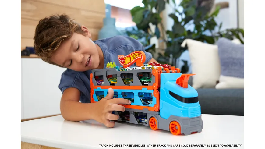Hot Wheels 2-in-1 Rennbahn-Transporter inkl. 3 Spielzeugautos