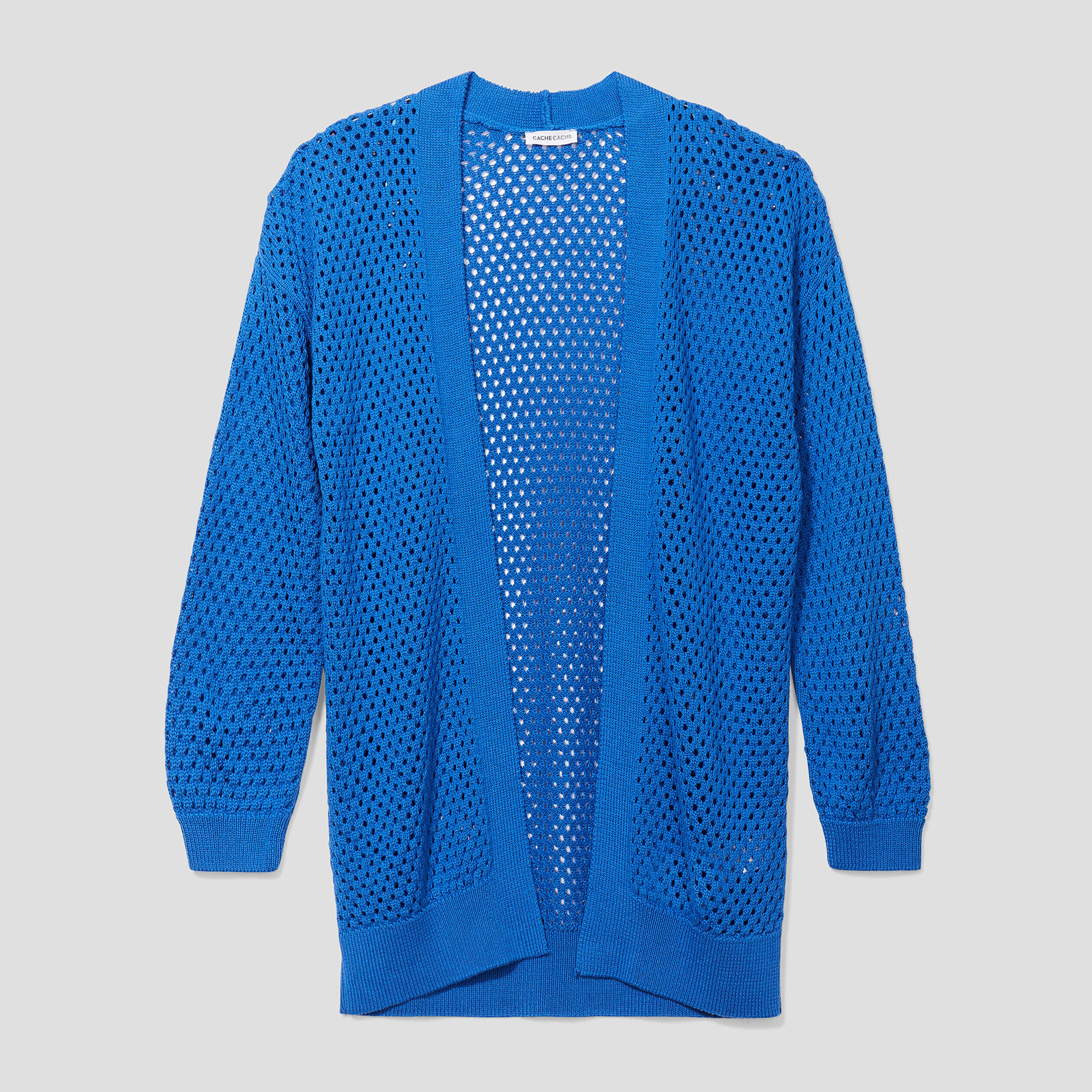 Gilet long ajouré bleu electrique femme | Cache Cache