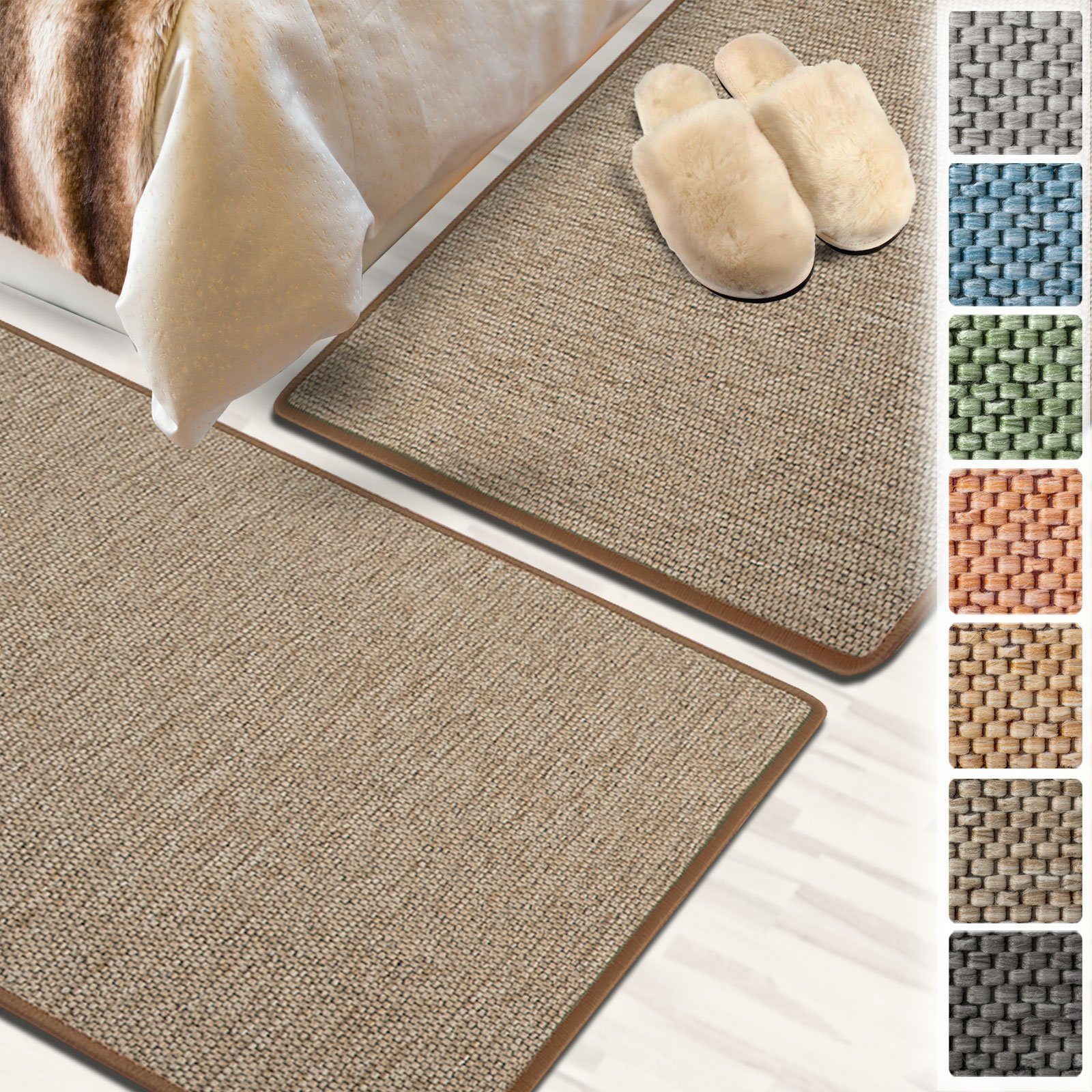 Bettumrandung Sabang Beige, 3 Größen, Bettvorleger, Läufer-Set für das Schlafzimmer Floordirekt, Höhe 3.5 mm, (3-tlg), in Sisal-Optik