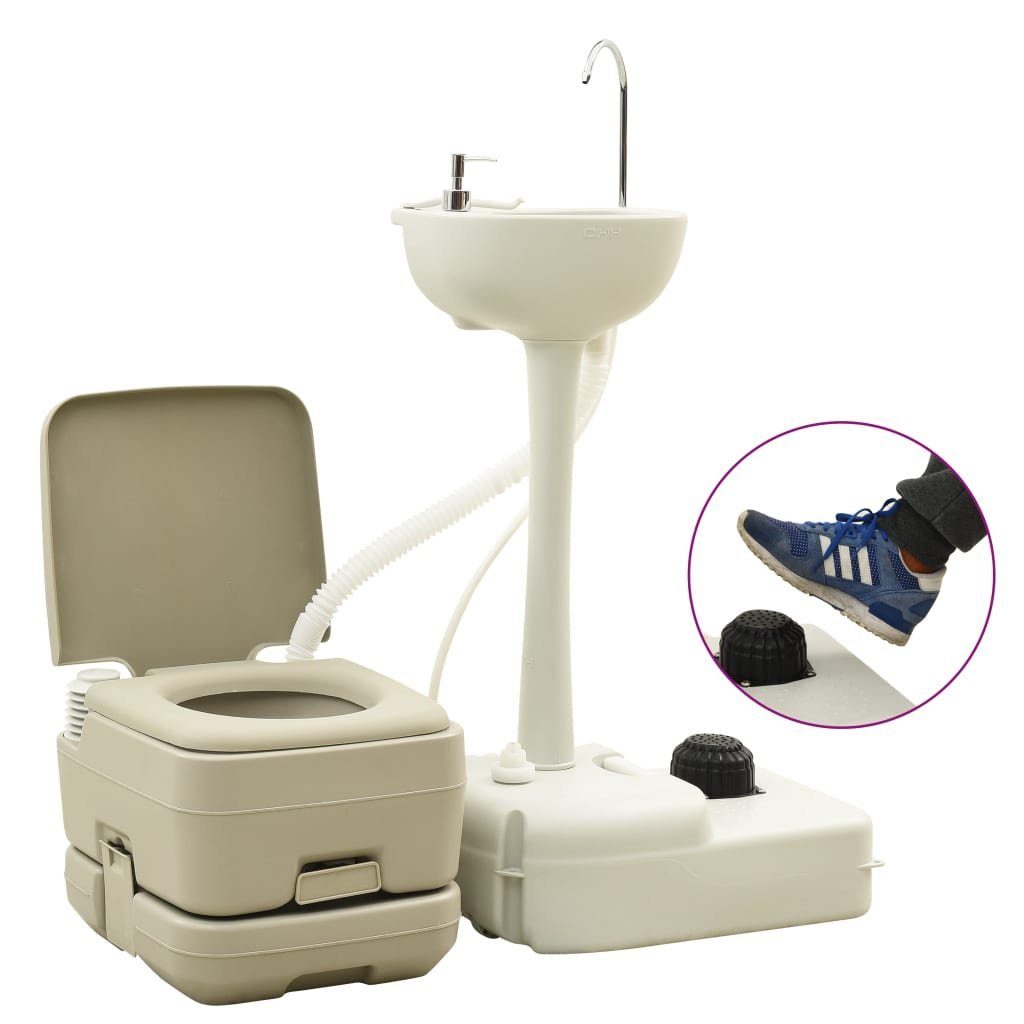 vidaXL Campingtoilette Campingtoilette 10 10L und Handwaschbecken 20L Set Tragbar Grau