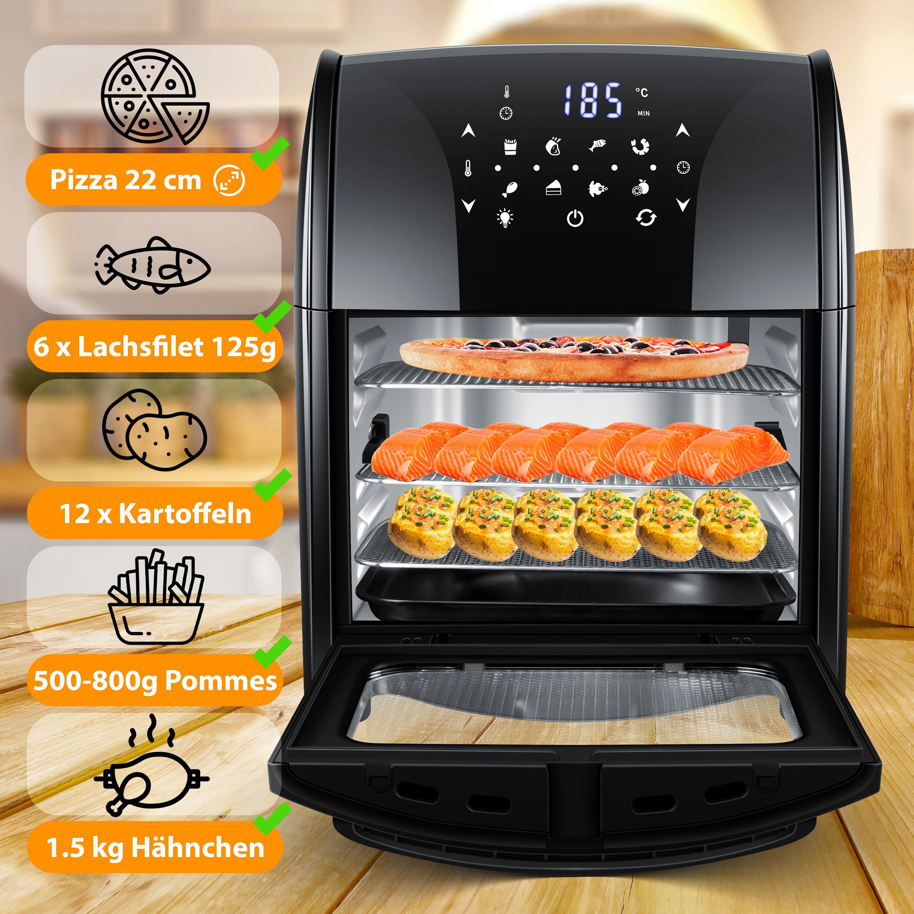 KESSER Heißluftfritteuse, 1800 W, XXL Airfryer 9in1 Heißluftfritteuse Fritteuse Drehgrill