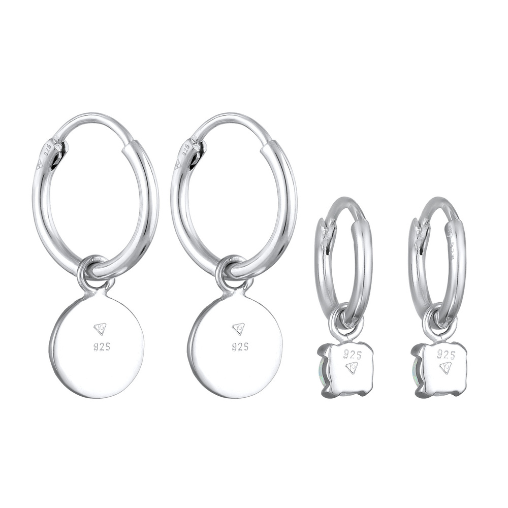 Elli Elli Boucles d'Oreilles Femmes créoles plaquettes set de 2 avec opale en argent s Boucles d'oreilles
