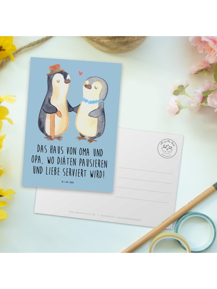 Mr. & Mrs. Panda Postkarte Großelternliebe mit Spruch in Blau Pastell günstig kaufen onesize