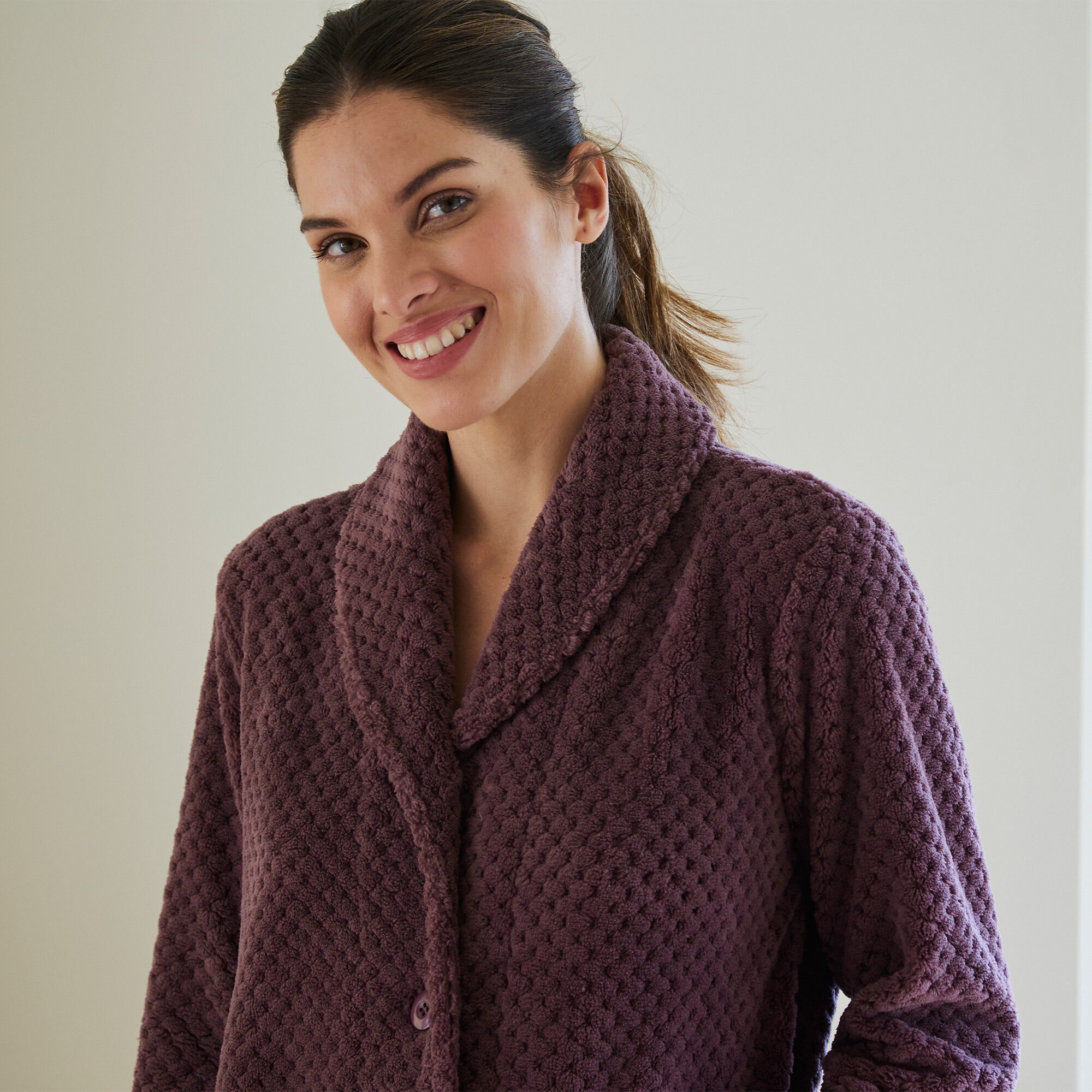 Robe de chambre maille polaire col châle