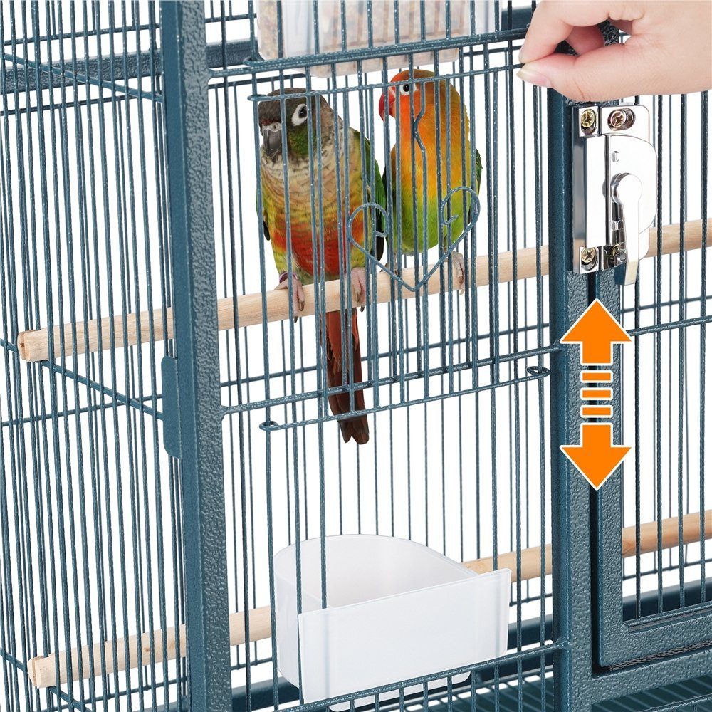 Yaheetech Vogelkäfig, Vogelvoliere mit Tür Vogelhaus Vogelbauer mit Rollen