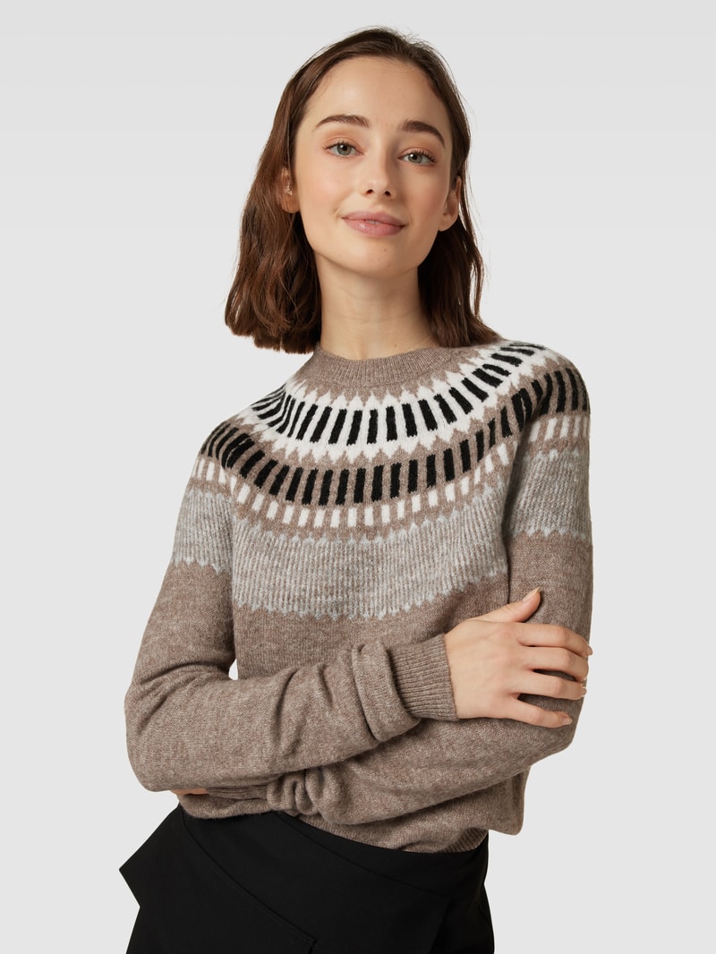 Strickpullover mit Rundhalsausschnitt in taupe meliert