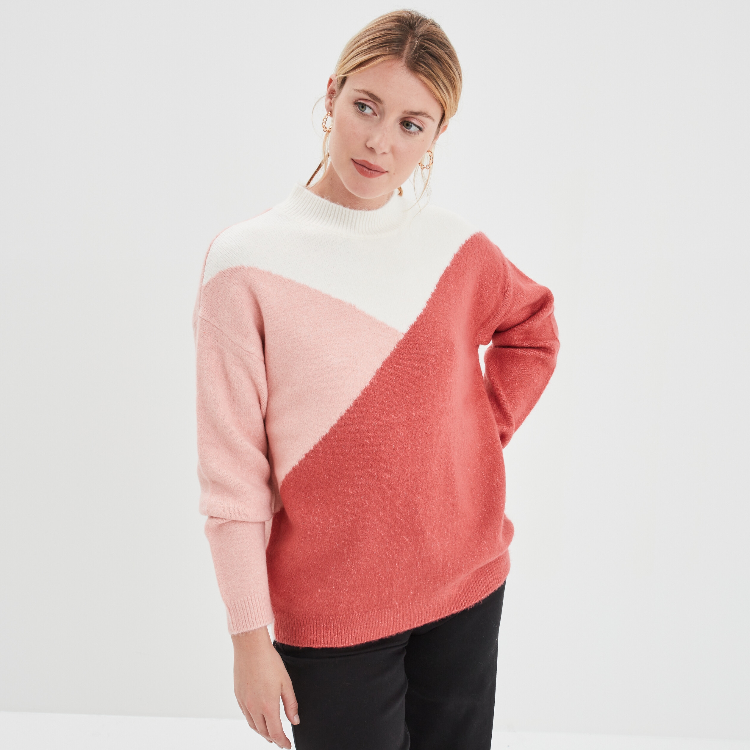 Pull avec col montant rose femme | La Halle