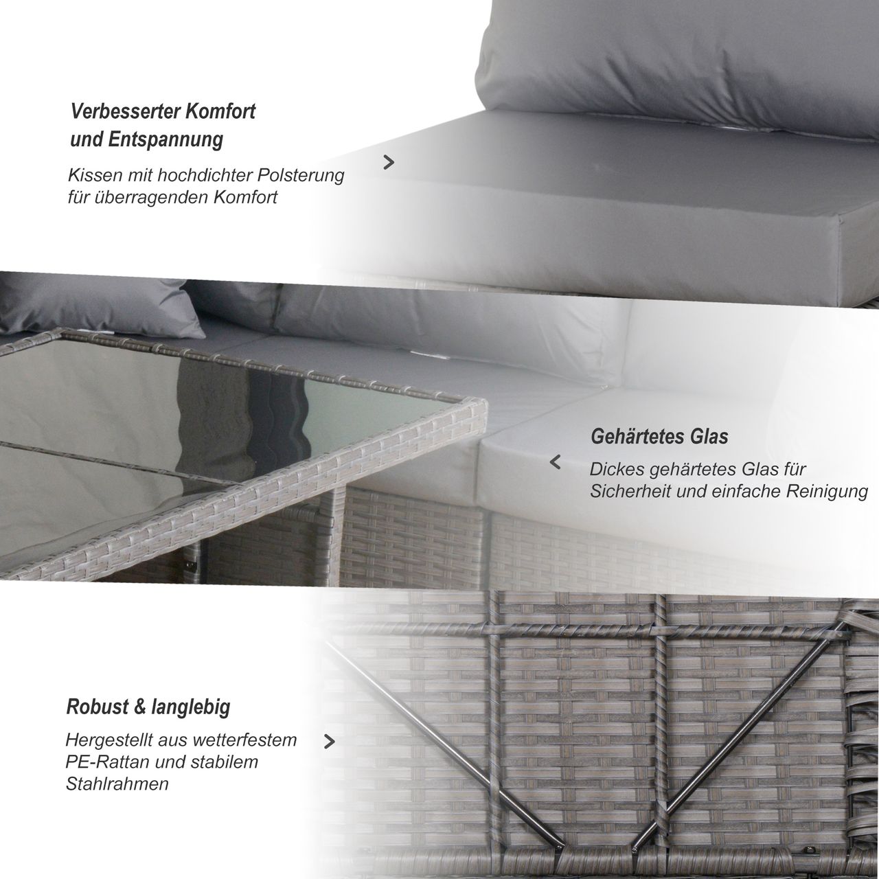 Outsunny Polyrattan Sitzgarnitur 10 tlg. Sitzgruppe Gartenset Sofagarnitur Gartenmöbel Set Lounge Stahl Luxus Dunkelgrau