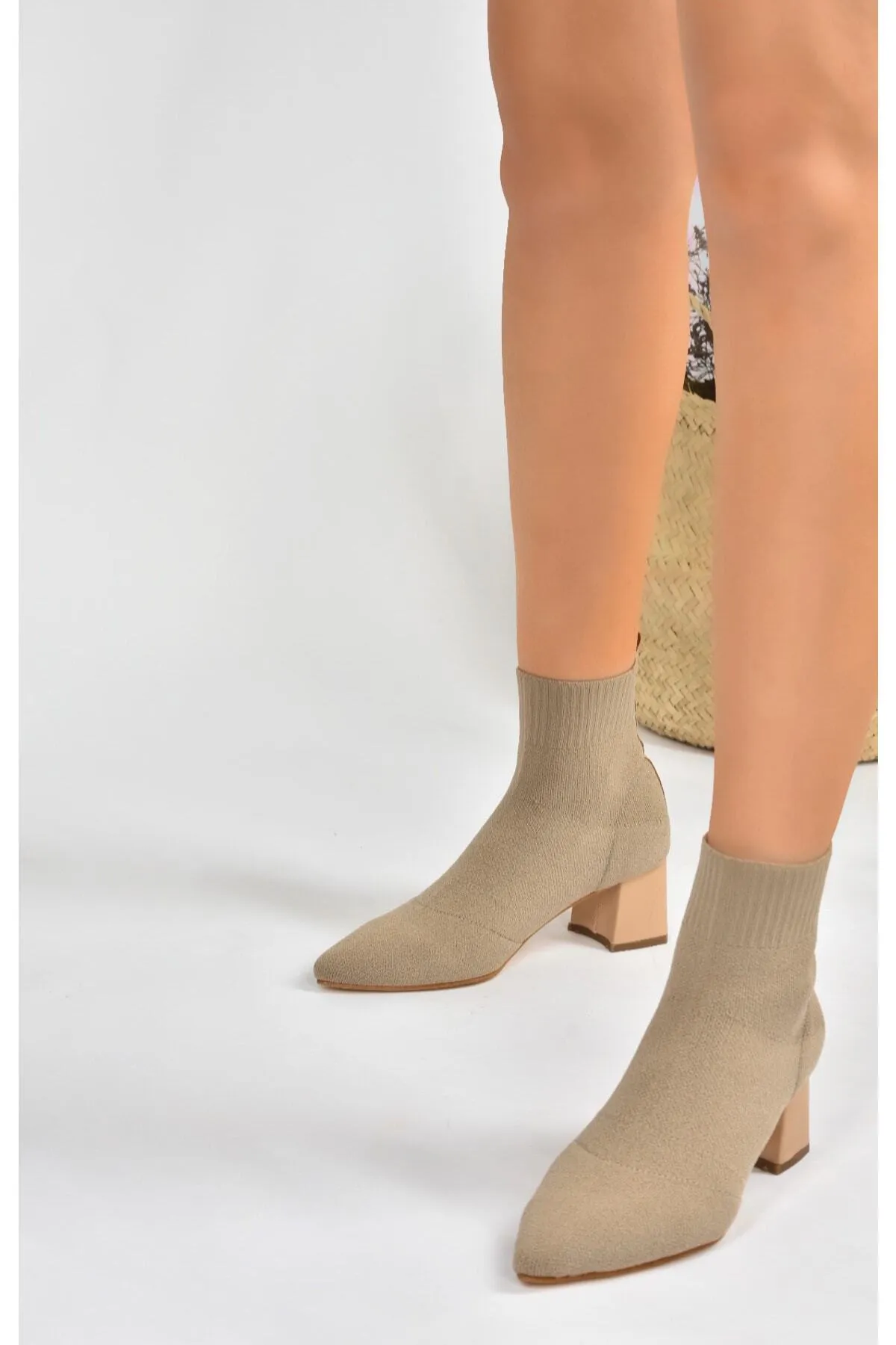 Fox Shoes  Nerzstrick-Damenstiefel mit dickem Absatz L422763057