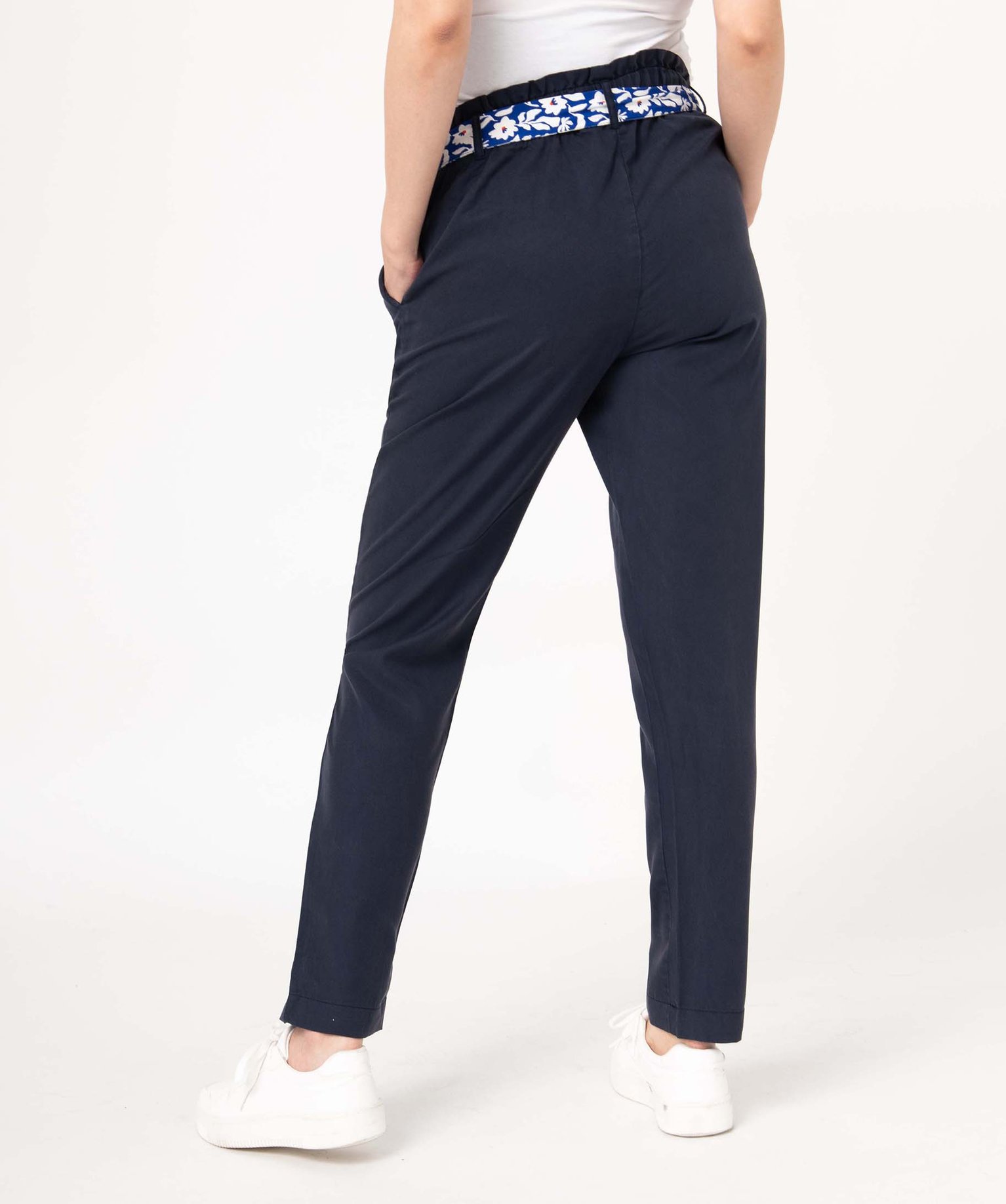 Pantalon de grossesse avec bandeau bas coupe carotte bleu | GEMO