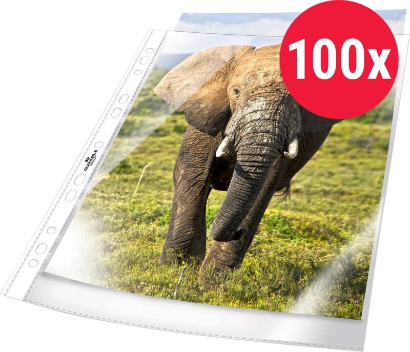 DURABLE Business Prospekthüllen DIN A4 Genarbt Transparent 60 Mikron PP (Polypropylen) Oben 11 Löcher 2658 100 Stück