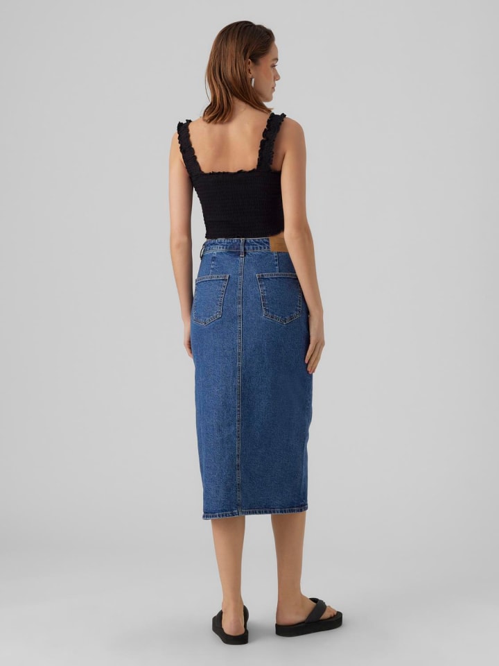 Vero Moda Wadenlanger Denim Jeansrock mit Schlitz 5-Pocket in Blau günstig kaufen