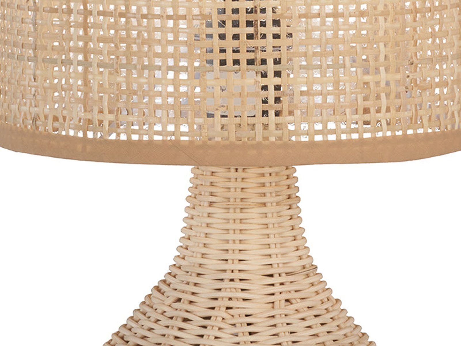 meineWunschleuchte LED Nachttischlampe, LED wechselbar, Warmweiß, Holzfuß & Designer Lampenschirm Korb-Geflecht Landhaus-Stil, Höhe 37cm