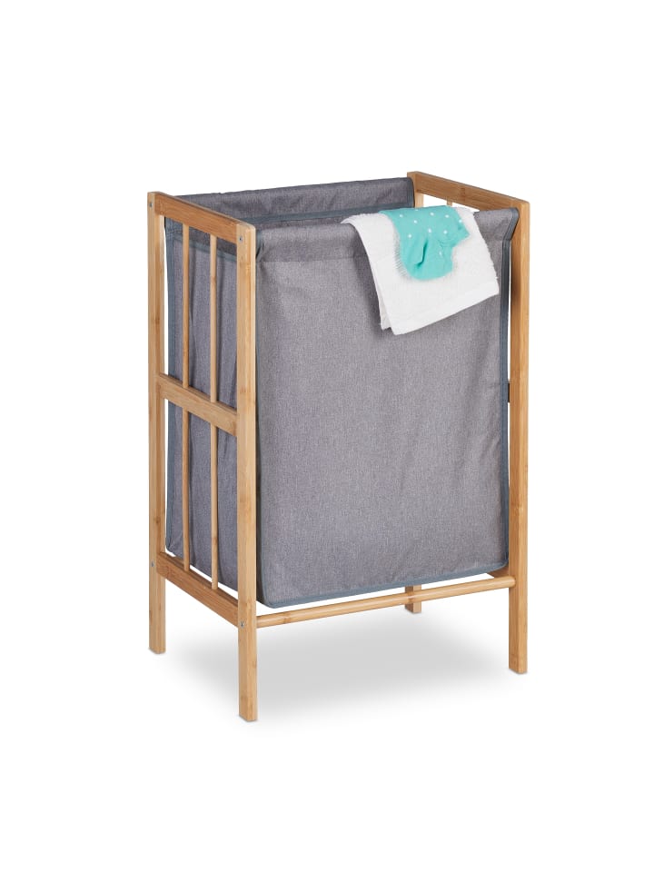 relaxdays Wäschekorb in Natur/ Grau - (B)39 x (H)60 x (T)30 cm günstig kaufen onesize