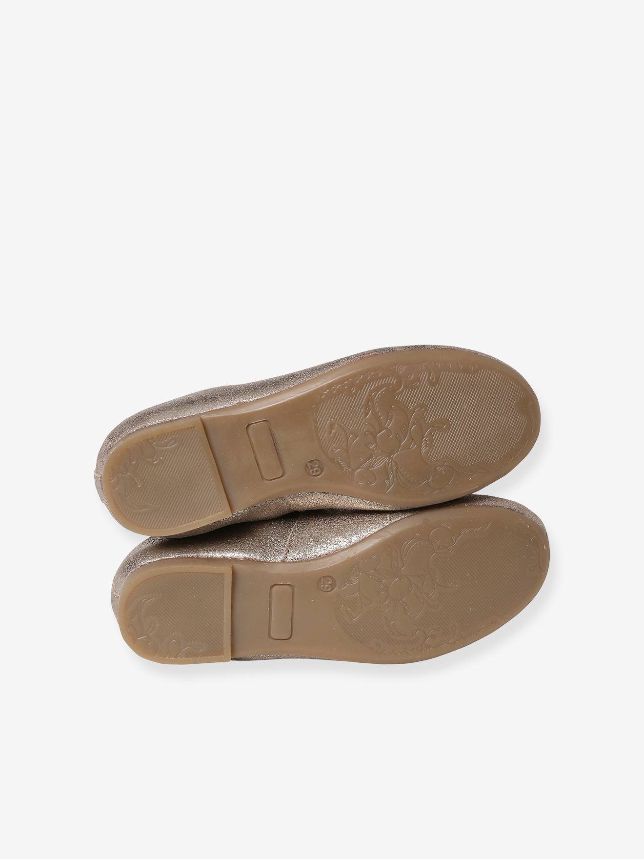 Ballerines cuir fille beige metallisé