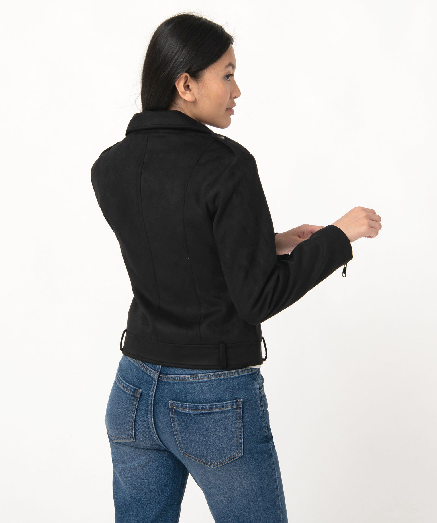 Blouson esprit motard en suédine femme noir | GEMO