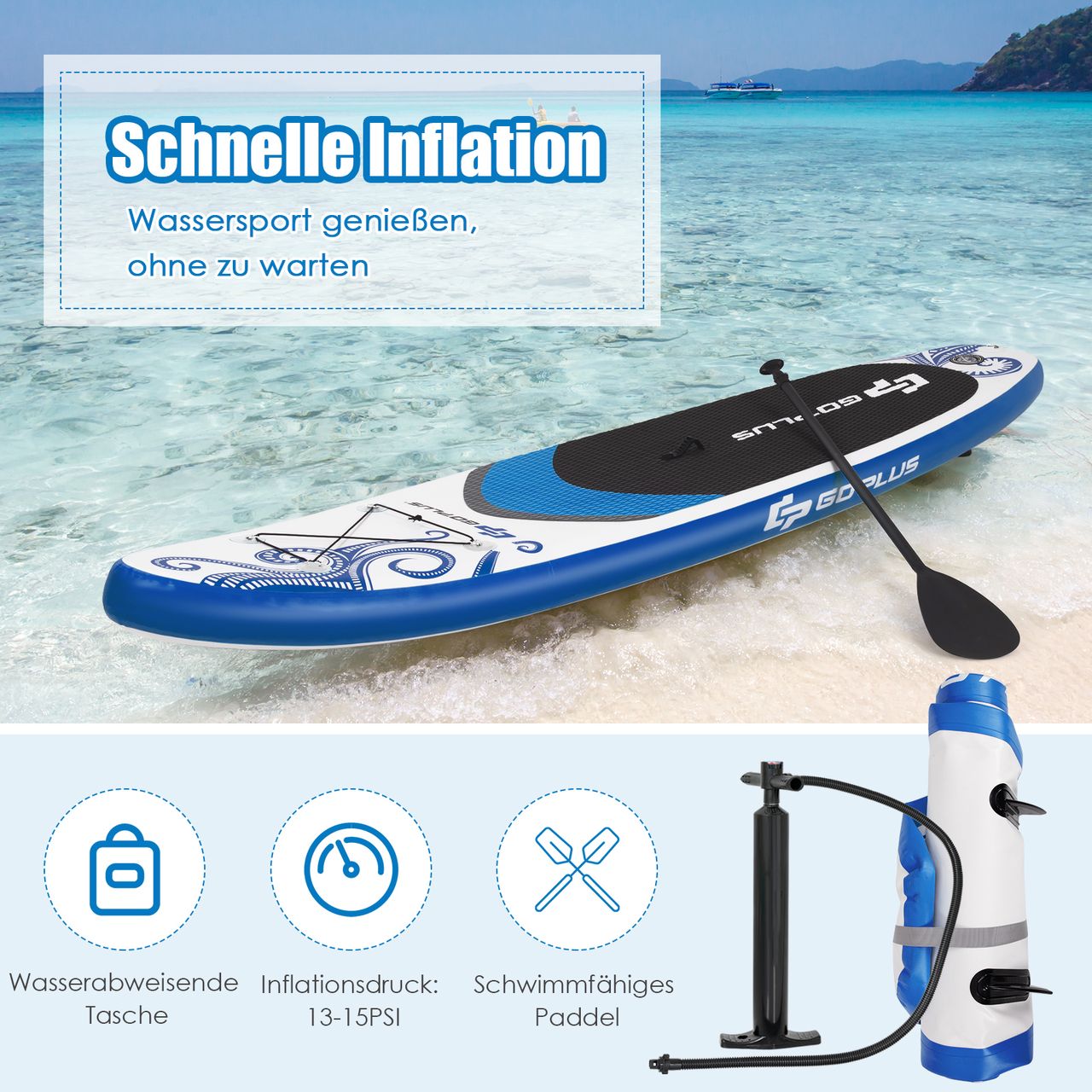Costway 325 x 76 x 15cm Aufblasbares Stand Up Paddling Board, mit Paddel