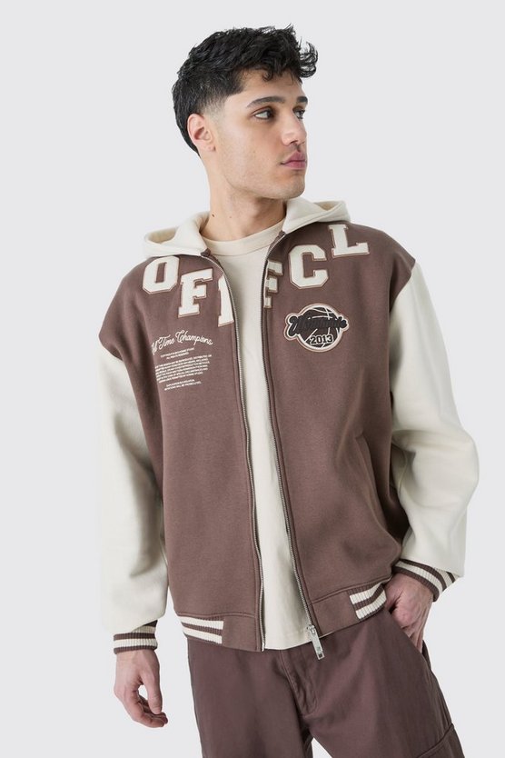 Oversize Jersey-Jacke mit Kapuze und Applikation