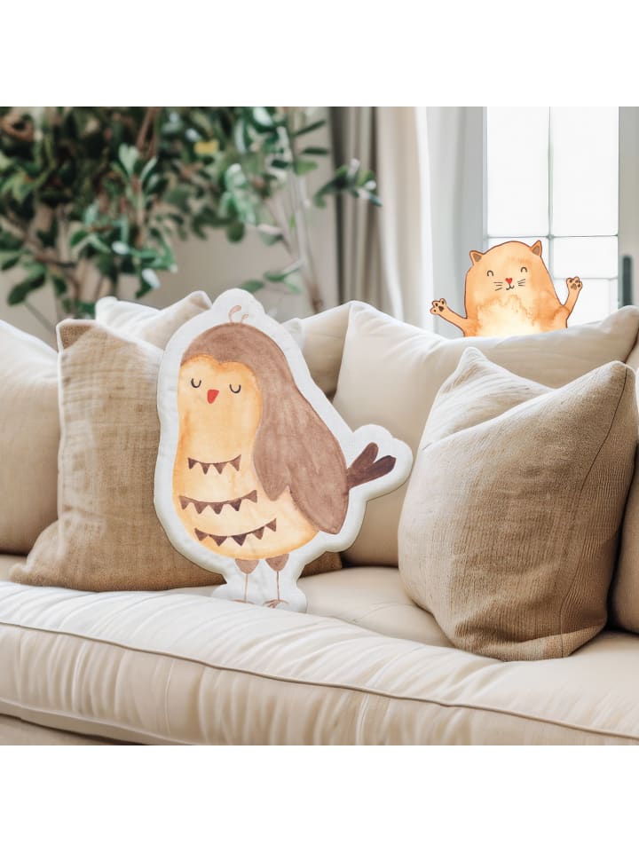 Mr. & Mrs. Panda Kissen Kuscheltier Eule Zufrieden ohne Spruch in Weiß günstig kaufen onesize