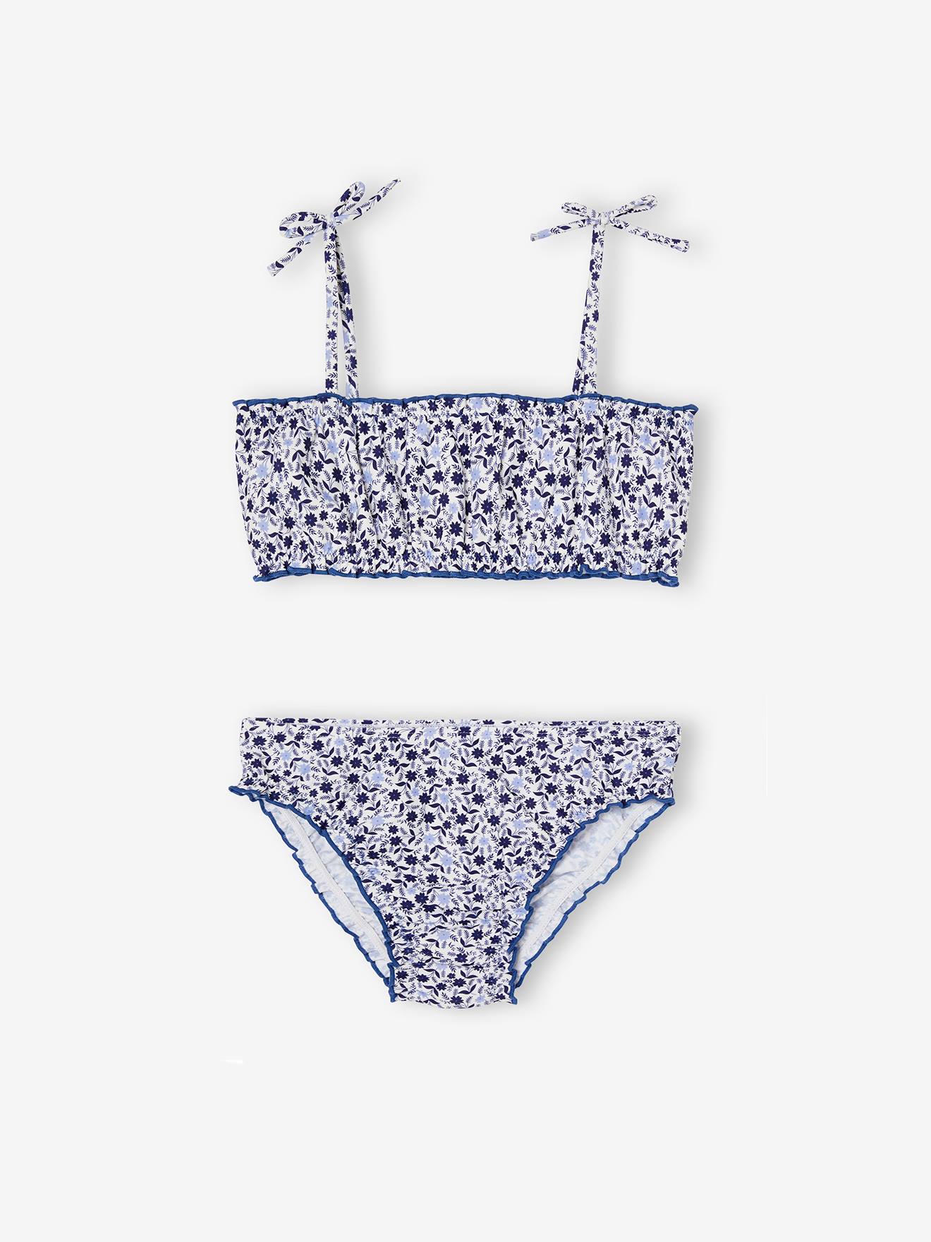 Vertbaudet Mädchen Bikini, Blumen - blau