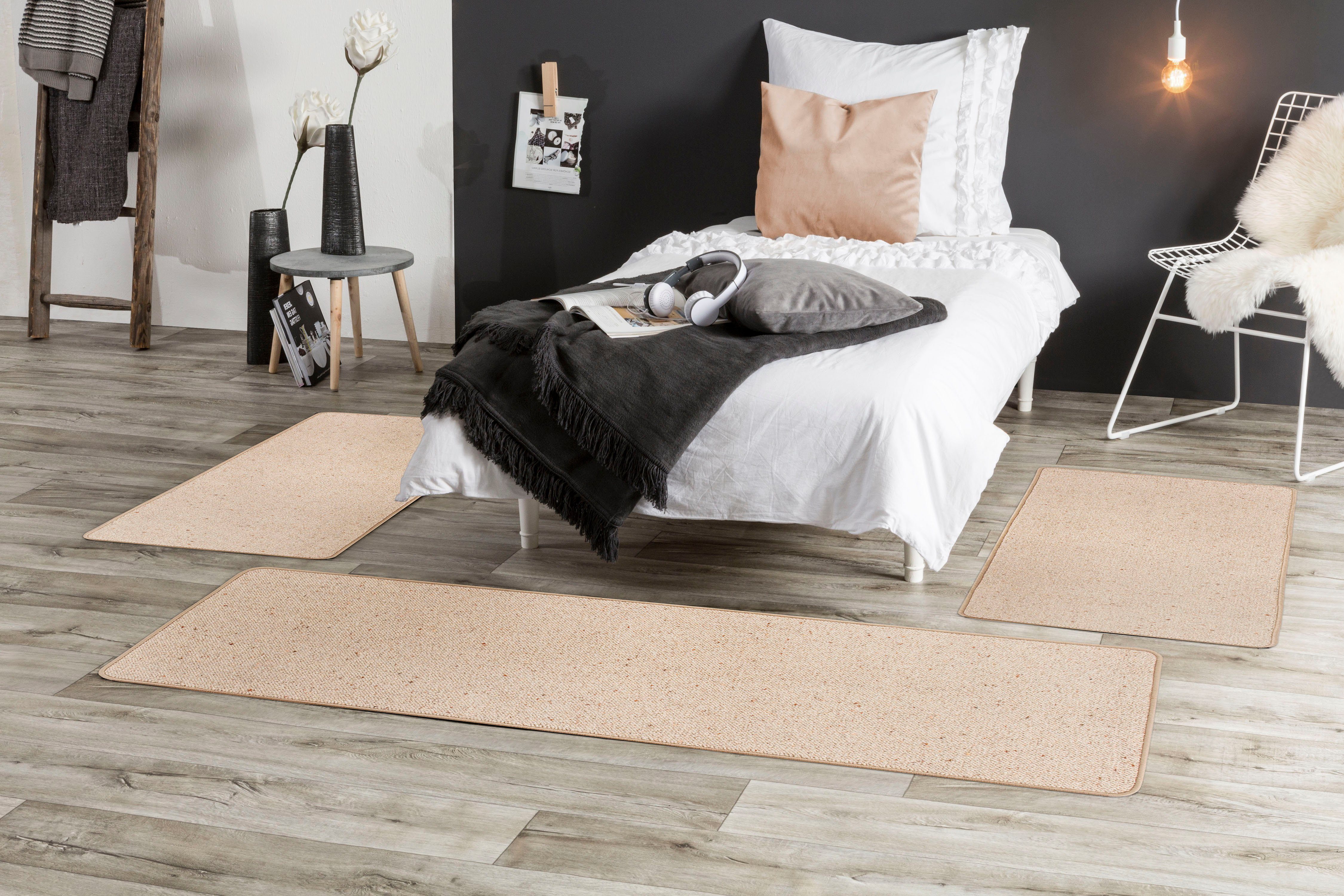 Bettumrandung Bettvorleger Sheffield LUXOR living, Höhe 5 mm, (3-tlg), Bettvorleger, Läufer-Set, reine Wolle, melierte Berber-Optik