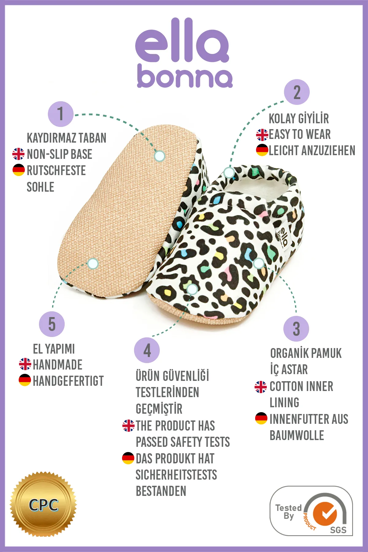 Ella Bonna  Mehrfarbige Babyschuhe mit rutschfester Sohle, Heimstiefel, Hausschuhe, Kindergartenschuhe, Hausschuhe