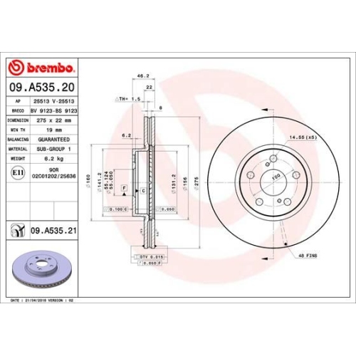 09.A535.21 BREMSSCHEIBE BREMBO VA  VP2 - ATU