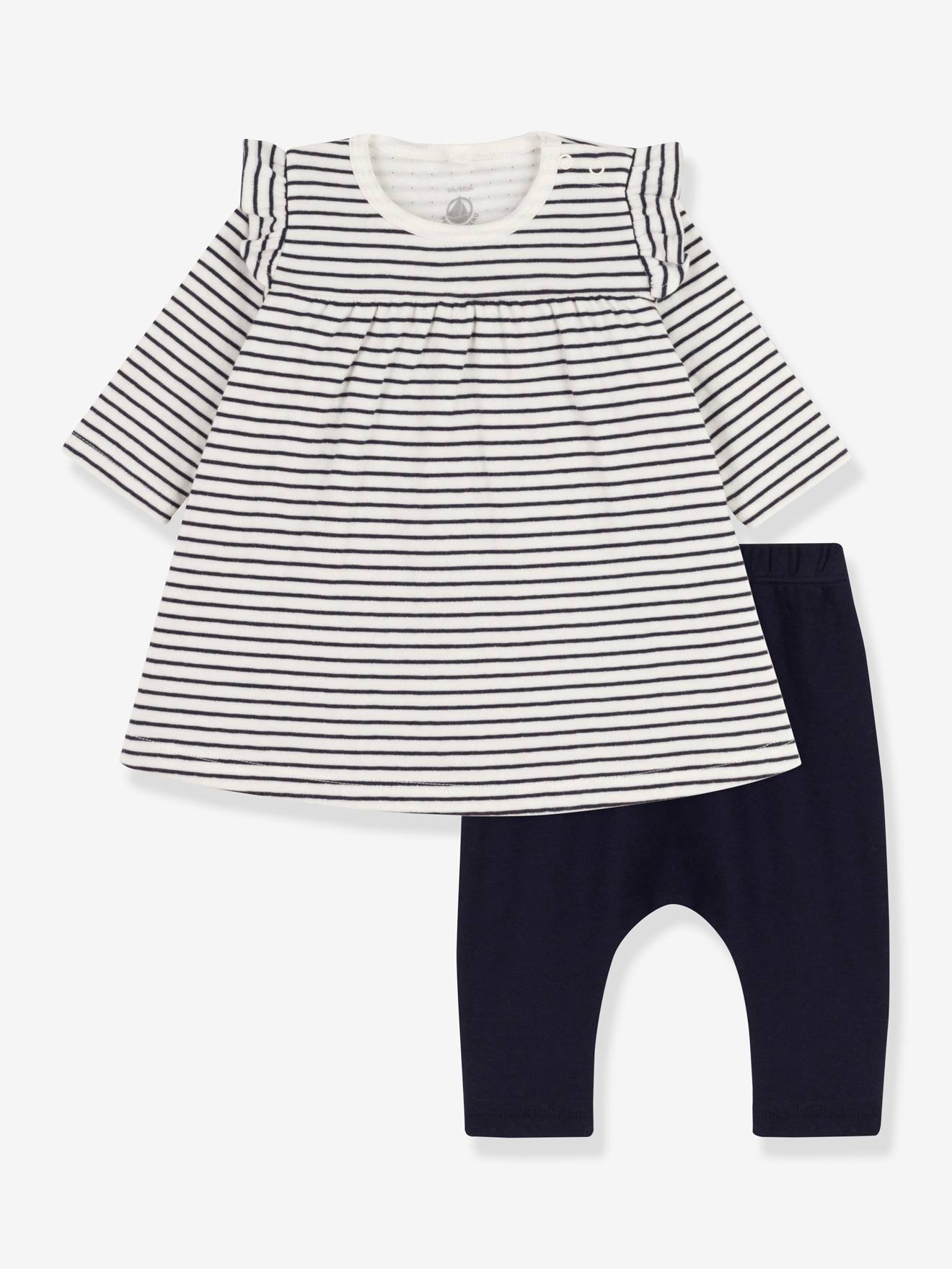 Ensemble bébé robe marinière + legging PETIT BATEAU écru