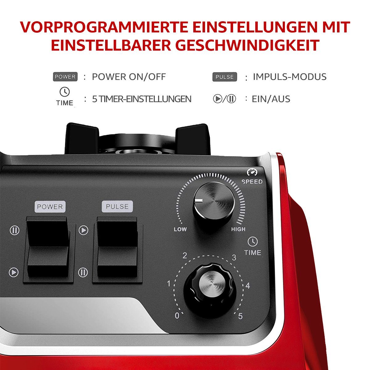 7Magic Standmixer Smoothie Maker Hochleistungsmixer, 32000 U/min, 1600,00 W, Timer, Crush Funktion, Selbstreinigungsfunktion, Puls funktion