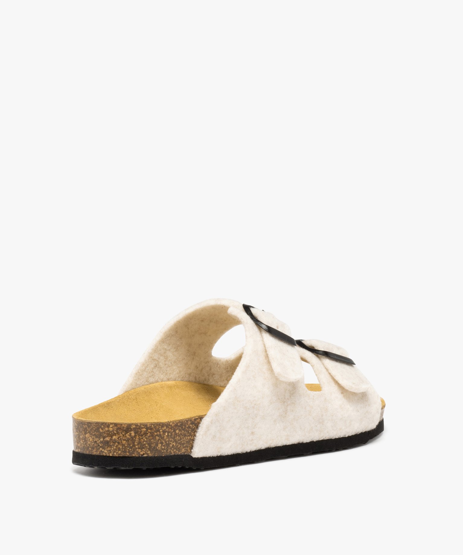 Chaussons femme mules en feutrines avec brides à boucle beige | GEMO