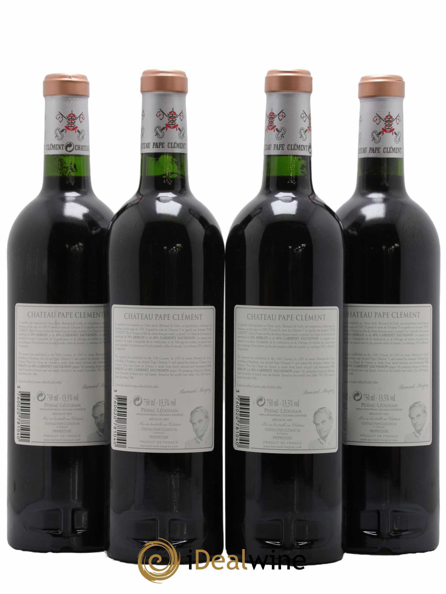 Château Pape Clément Cru Classé de Graves  2005 - Lot de 4 Bouteilles