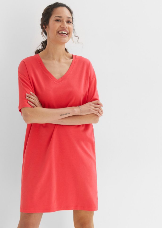 T-Shirtkleid mit V-Ausschnitt, oversize (2er Pack)