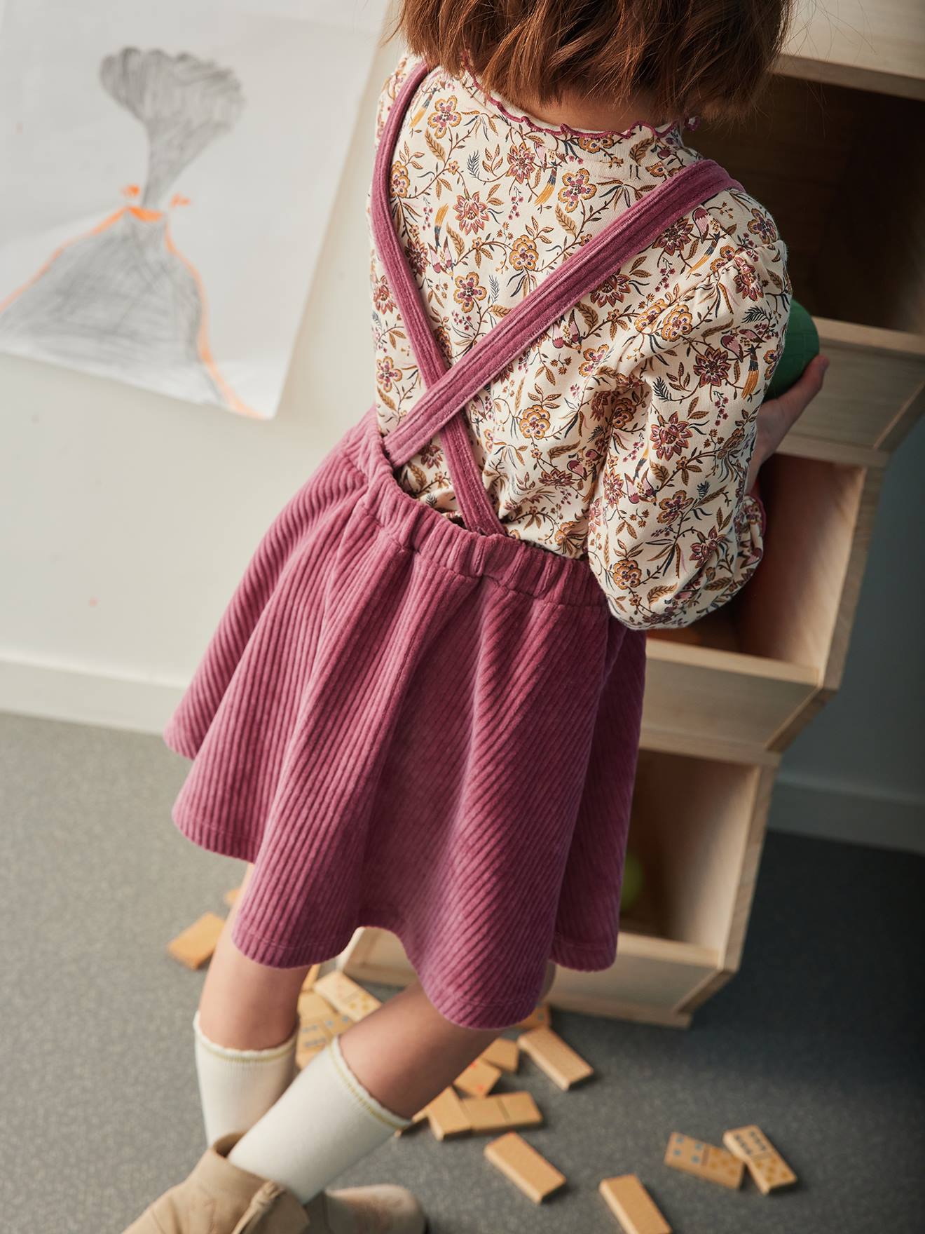 Vertbaudet Mädchen-Set: Shirt & Latzkleid aus Cord - malve