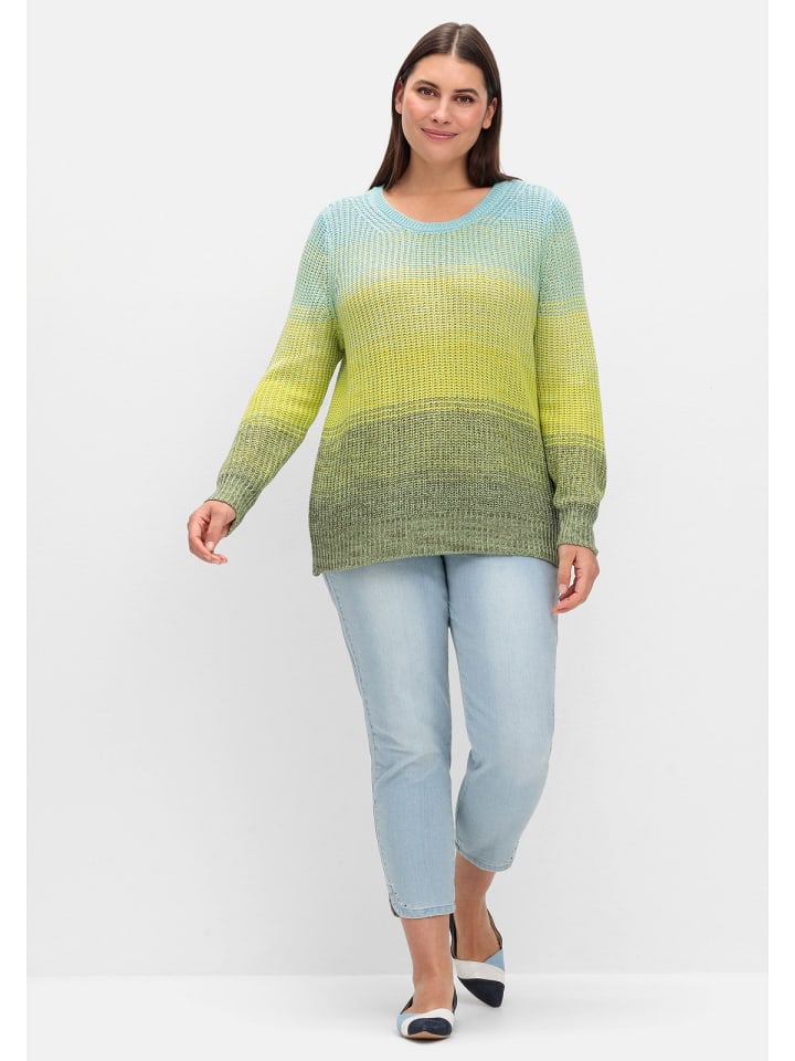 sheego Rippstrickpullover in grün meliert günstig kaufen