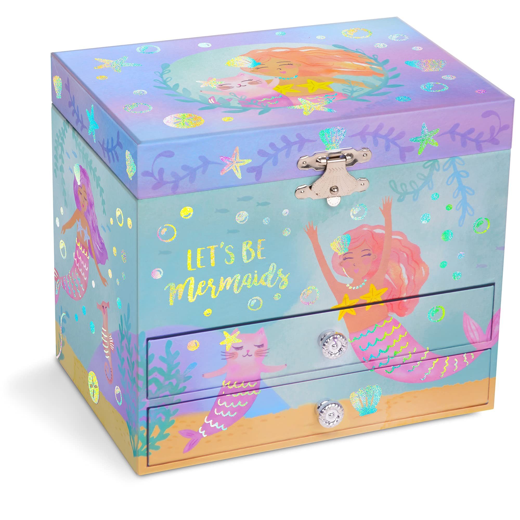Jewelkeeper Schmuckkasten Musikalische Mädchen Schmuckschatulle mit 2 Schubladen, Violett Zuckerwatte Einhorn