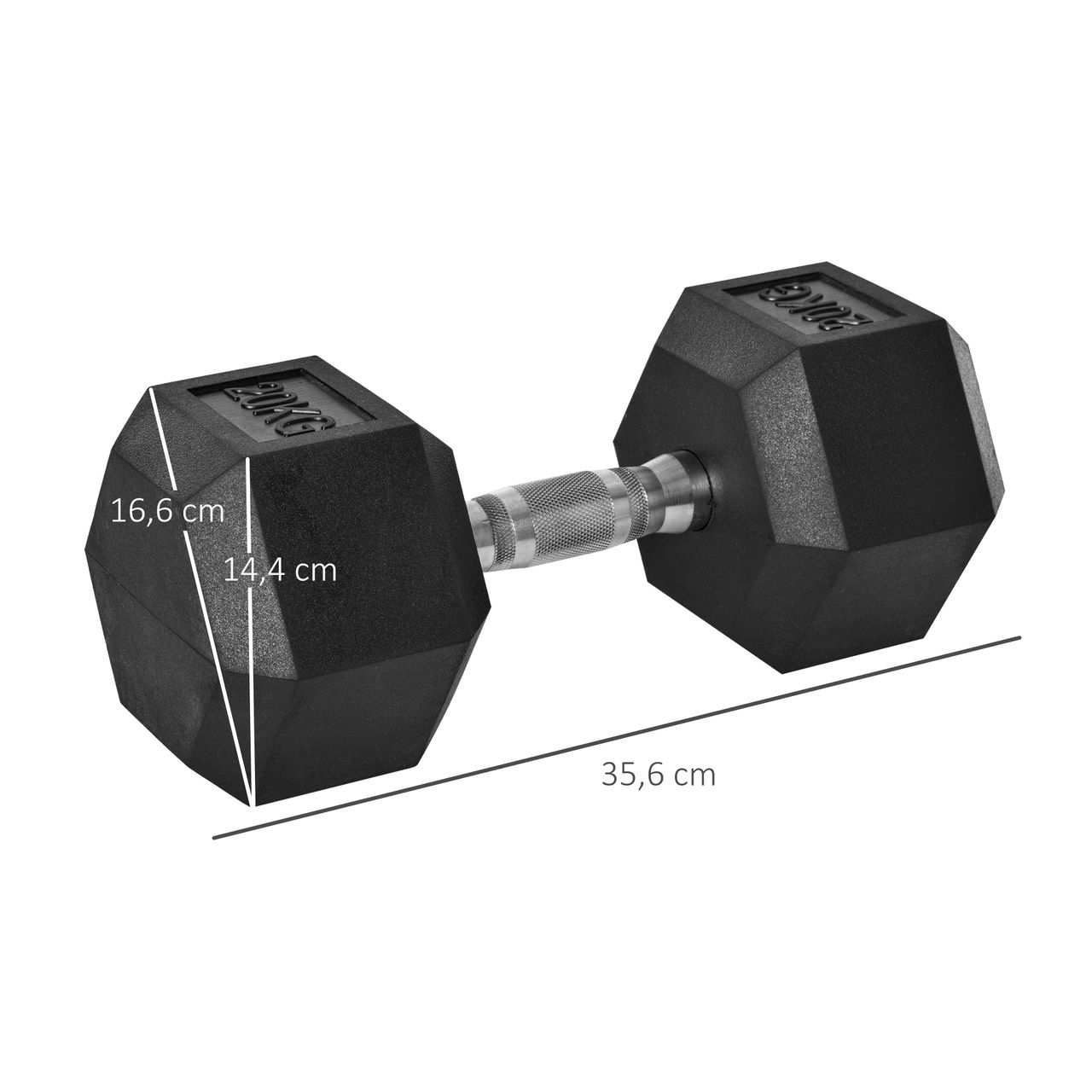 HOMCOM Gummi-Hantel Fitness Hantel Kurzhantel für Trainingsraum schwarz 20 KG