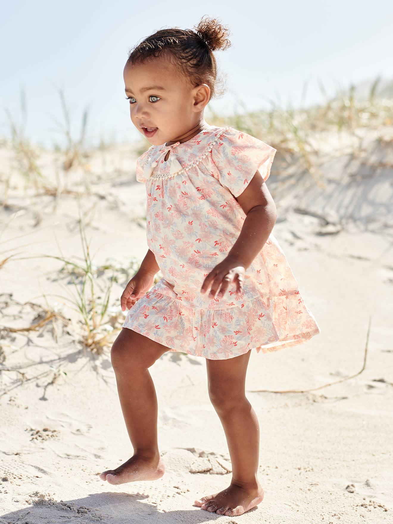 Vertbaudet Mädchen Baby Blumenkleid - wollweiß
